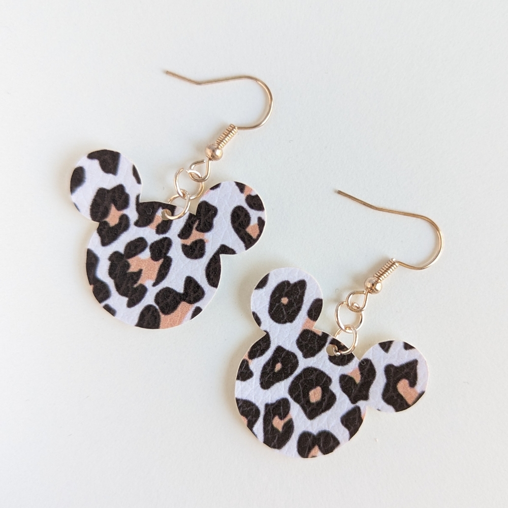 Leopard print Mickey mouse inspired earrings | Faux leather